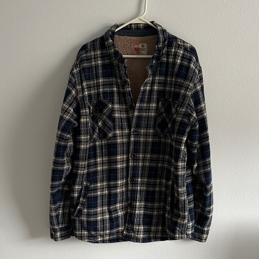 Ruff Hewn Tan Sherpa-Lined Plaid Shirt